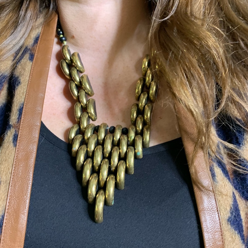 Vintage Detroit gold black wood necklace